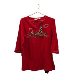 Quaker factory beaded embroidered lighthouse nautical top size small